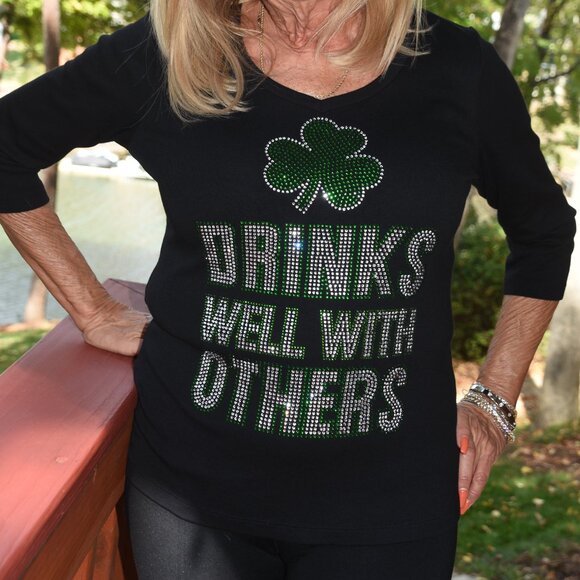 St. Patrick's rhinestone black long sleeve shirt XS S M L XL XXL 1X 2X 3… - Picture 7 of 7